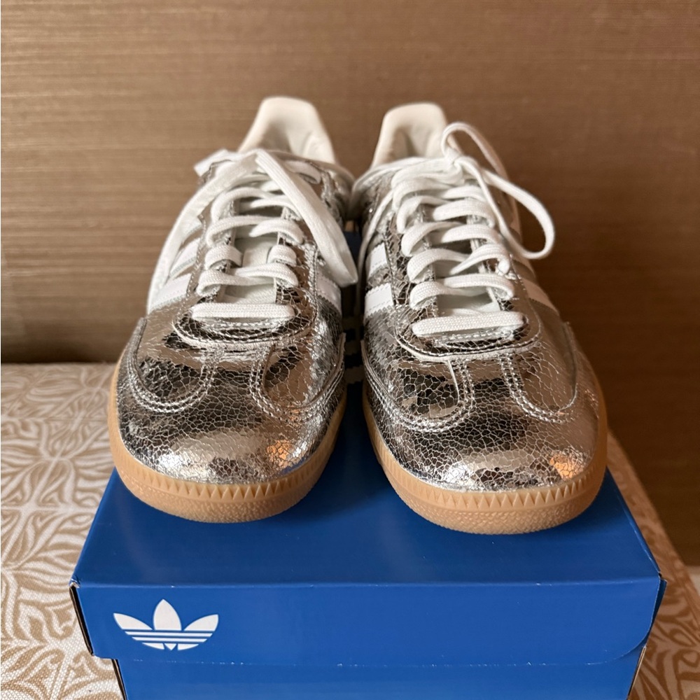 adidas silver metallic women's sneaker.  Size 10 - Picture 2 of 9
